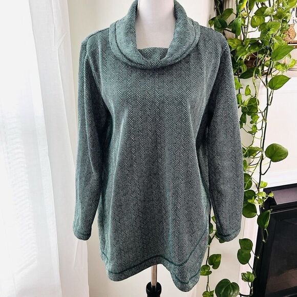 Lands End Soft Cozy Turquoise Cowlneck Fleece Tunic Sweater Tulip Hem Size Large - Picture 1 of 11
